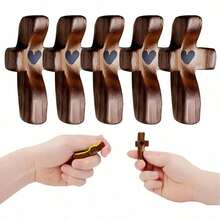 20pcs Small Creative Handheld Wooden Holding Cross Heart Charm, Soothing Encouragement Christian Prayer Token With Elegant Gift Bags, Religious Memorial Baptism Birthday Gifts For Family - Brown - View 14