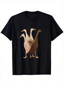 Running Duck Indian Runner Duck T-Shirt, 100% Baumwolle, S-2XL, Enten-T-Shirt für Männer, 180g Gewicht, Rundhals-Baumwoll-Shirt mit Aufdruck - Schwarz - Übersicht 1
