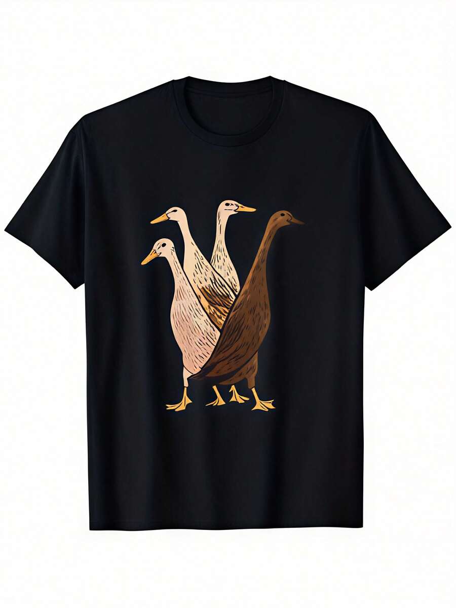 Running Duck Indian Runner Duck T-Shirt, 100% Baumwolle, S-2XL, Enten-T-Shirt für Männer, 180g Gewicht, Rundhals-Baumwoll-Shirt mit Aufdruck - Schwarz - Übersicht 1