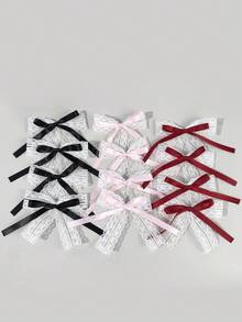 4件組女款蕾絲刺繡緞帶森系甜美蝴蝶結髮夾 鱷魚夾式髮夾，適合搭配洋裝、外出、攝影、紀念及各種場合，抓夾 - 多色# - 查看 2