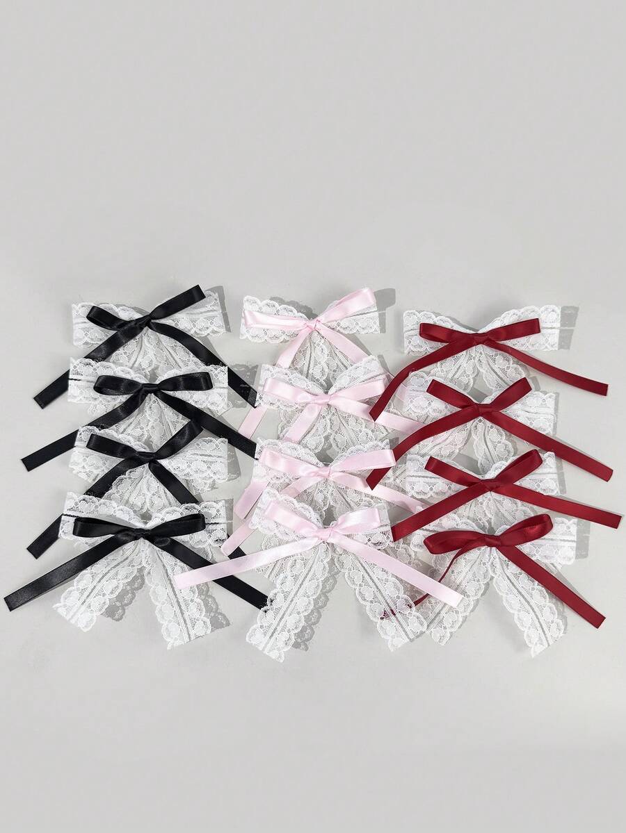 4件組女款蕾絲刺繡緞帶森系甜美蝴蝶結髮夾 鱷魚夾式髮夾，適合搭配洋裝、外出、攝影、紀念及各種場合，抓夾