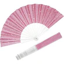 亮粉色扇子，夏季海灘扇，便攜式扇子必備節慶配件，海灘配件，適用於假期、婚禮和旅行學校 - 粉色 - 查看 2