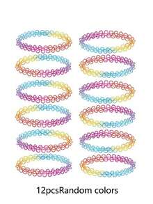 12pcs/Set Rainbow Elastic Bracelets, Colorful Party Favors, Girls Accessories, Daily Wear, Halloween & Back To School Decoration - Multicolor - View 4