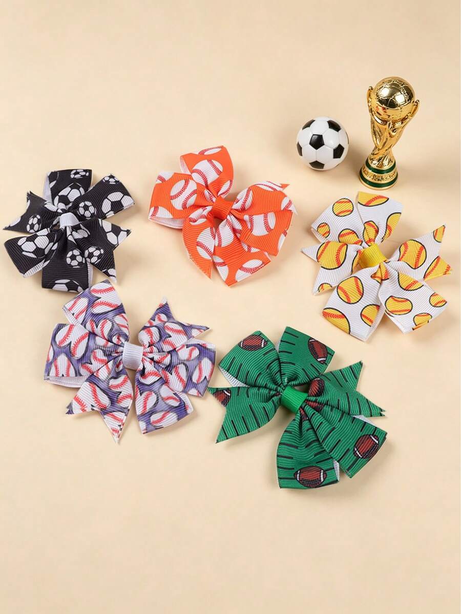 1/10/20 kẹp tóc nơ polyester chủ đề thể thao World Cup cho bé gái, họa tiết bóng đá, bóng chuyền và các mẫu khác, phù hợp cho tiệc tùng và trường học - Nhiều màu - Xem 1