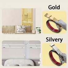 1pc Stainless Steel Flat Metal Decorative Strip, Ceiling Trim Line, Mirror Wall Sticker, Living Room Decoration Gold Tape - A - View 5