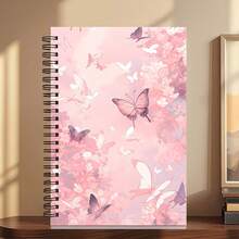 Pink Butterfly Theme Spiral Notebook, High-Quality College Ruled Paper, Suitable For School, Office Use, Or As A Gift For Friends, Family, Teachers And Students. Writing Notebook, School Notebook, Decorative Journal, Butterfly Design School Supplies - F - View 3