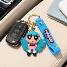 MINISO Powerpuff Girls Bliss 鑰匙圈 可愛3D矽膠公仔吊飾 卡通動漫娃娃 背包掛件 萌系耳機殼裝飾 錢包拉鍊拉環 獨特車鑰匙持有裝飾配件 - 綠松石藍 - 查看 3