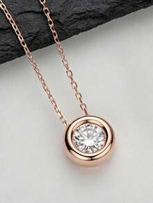 XUJIA 1pc Rose Gold 1ct Moissanite Bubble Necklace For Women, 925 Sterling Silver Moissanite Necklace, 6.5mm Round Bezel Inlaid Pendant, Adjustable 18"+2" Chain - PMO-078R - View 8