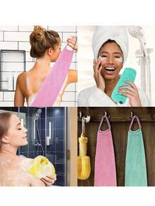 African Sponge Brush Set With Rope Handle, Unisex, For Body Cleansing, Back Massage And Shower SPA Bath Accessories (Pink, Green, Yellow) - Made Of Natural Sponge Material - A - View 3