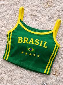 Women's Cropped Tank Top In Supplex Fabric For Summer, World Cup Brazil Rio De Janeiro Style, Women's Virginia Beach Inspiration, Ribbed Premium Fabric, Basic Tank Top, New Release, - 綠色 - 查看 1