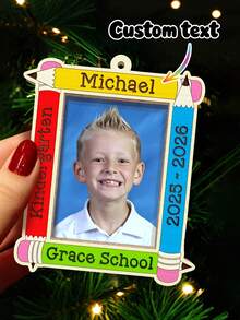1pc Customized Name & School Year Printed Pencil Photo Frame Acrylic Hanging Ornament, Personalized Student Commemorative Pendant, Kindergarten Graduation Memorial Decoration - Multicolor - View 2