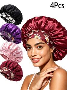 Awegeo 1pc Women's Large Size Bonnet, Solid Color Wide Brim, Elastic Satin Fabric, Fashionable Oversized Sleep Cap, Comfortable & Breathable, Suitable For Sleeping And Daily Use - Black - View 15