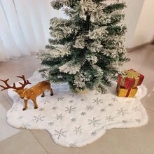 1pc Christmas Tree Skirt Shiny Snowflakes Luxury Plush Tree Decoration Holiday Romantic Decor Xmas Party Home Market Indoor Outdoor - Silver - View 1