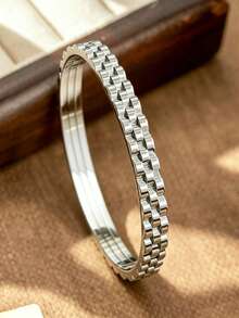 3/1 Pc High Quality Stainless Steel Flower Zirconia Women's Bracelet, Feminine Design, Four-Leaf Clover Zirconia Bracelet, Jewelry Accessory Gift, High Quality Jewelry, Women's Bracelet Accessory, Women's Stainless Steel Bracelet, Women's Western Style Jewelry, Suitable For Beach/Vacation/Holiday/Daily/Casual - Silver - View 4