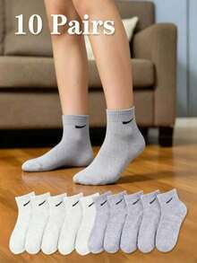 10雙兒童黑白斜條紋純棉學生襪，春/夏網眼透氣吸汗純棉襪，適用於學校、足球、籃球及運動 - 彩色 - 查看 6