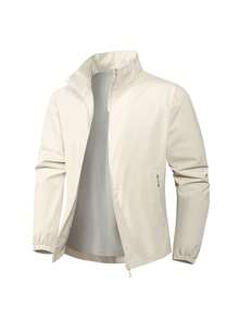 Men's Spring/Autumn Fashion Casual Business Commute Stand Collar Jacket, Minimalist Men's Outerwear - Khaki - View 2
