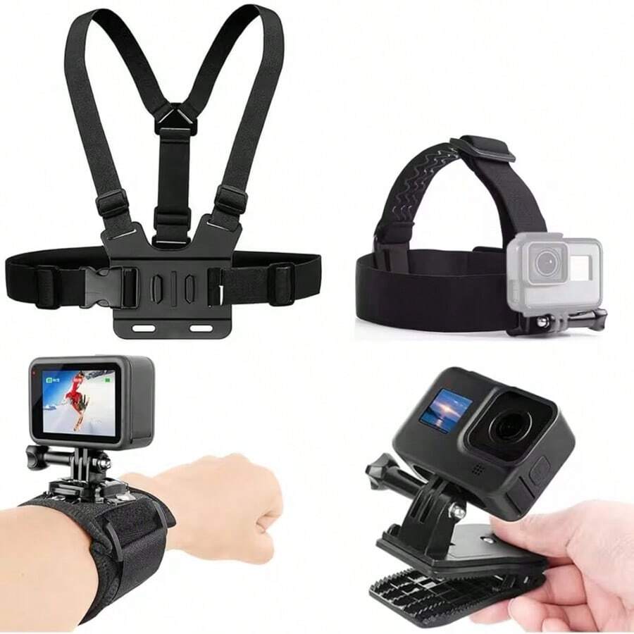 9-Piece Universal Accessory Kit For OSMO Action, Insta 360 APro And Other Action Cameras, Including Chest Strap, Head Strap, 360° Rotating Wrist Mount And Backpack Clip, Adjustable Action Camera Accessory Set - Multicolor - View 1