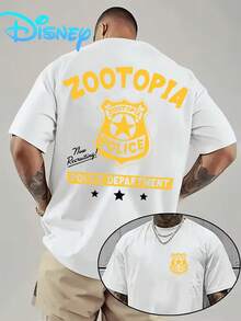 Zootopia Police Disney Men's Cotton Comfortable Tee Dual Side Print Now Recruiting Badge Star Casual Short Sleeve Crew Neck For Men Daily Wear - 白色 - 查看 1