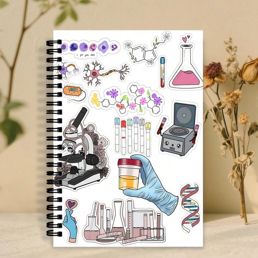 化學主題精裝螺旋筆記本-含化學符號與分子圖表的科學日誌,大學線頁面,適用學校、辦公室、實驗室筆記,適合教師、學生、化學家的生日或聖誕禮物文具用品 - D - 查看 1