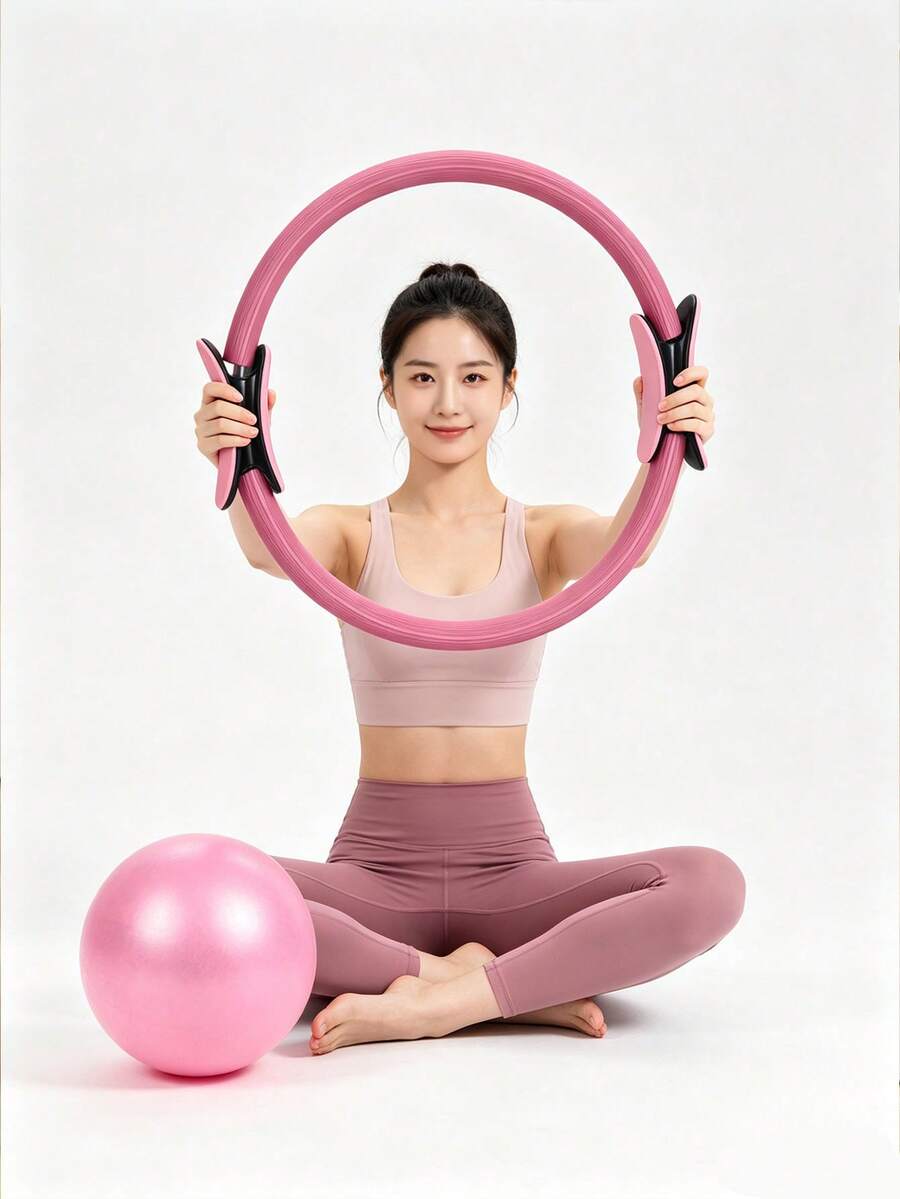 2件組多功能女用居家健身器材 皮拉提斯環與瑜珈球套組 - 迷你皮拉提斯環、皮拉提斯與瑜珈健身球 - 彩色 - 查看 1