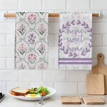 2 piezas SWEET HOME Toallas de cocina con patrón floral púrpura sin costuras, toallas de cocina de microfibra rectangulares, paños de platos, esponjas de limpieza, toallas de mano, toallas de cocina para hornear y té, decoración de cocina, regalo de inauguración de casa, regalo de cumpleaños, toallitas de limpieza de baño, toallas decorativas - Multicolor - Ver 6