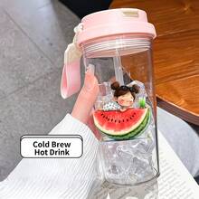 1個/5個 500ml 可愛西瓜女孩印花便攜杯，附吸管與提繩的塑膠水瓶，防漏杯，日系可愛夏季圖案，適合冰咖啡、冷萃咖啡與日常夏季飲品，好朋友生日禮物，西瓜愛好者 - 多色-小人西瓜 - 查看 4