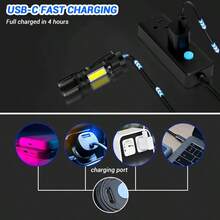 1PC Mini Zoom Long Range LED Flashlight, Super Bright Torch With Built-In COB Side Light, 3 Lighting Modes, USB Fast Charging & Power Indicator, Portable Multi-Function Light For Outdoor Fishing Camping Running Night Work Wilderness Exploration - 手電筒 - 查看 7