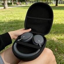 UNIQUEFORYOU 1pc Black Large Capacity Multi-Functional Headphone Storage Box, Shockproof & Pressure-Resistant Hard Shell Design, EVA Material Bluetooth Earphone Storage Box, Digital Camera Accessory Bag, Data Cable, USB Drive Zipper Portable Protective Case - Black - View 11