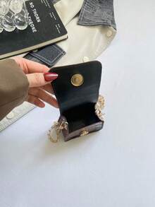 1pc Coffee Brown Summer New Metal Rivet Decor Retro Crocodile Embossed Solid Color PU Mini Square Crossbody Coin Purse For Women - Coffee Brown - View 5