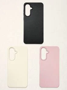 3pcs Solid Color Faux Leather Texture Waterproof Anti-Slip Anti-Fall Phone Cases, Matte Soft TPU Shockproof Protective Covers, Minimalist Aesthetic Dopamine Black / Pink / Cream White Phone Cases, Daily Use & Birthday / Valentine's Day / Mother's Day / Anniversary Gift Choice, Compatible With Iphone Case& Galaxy Case - Multicolor - View 24