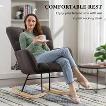Nursing Rocking Chair, Teddy Glider Chair For Nursery, Comfy Living Room Armchairs With High Backrest For Adults - 深灰色 - 查看 6