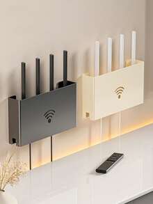 1pc Small WiFi Router Storage Box, Wall-Mounted Power Strip Bracket Cable Organizer, Home Decor Cable Management, Open Frame Server Rack, Can Hold All Your Networking IT Equipment, AV Equipment, Router, Modem - View 1