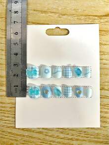 12pcs Short Square Press-On Nails 3D Embossed Cute Floral & Bow Design Multicolor Nail Art Sticker, Suitable As Christmas & New Year Gift For Women & Girls Nail Supplies - Mint Green - View 7