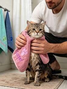 1/3/5pcs Customized Name & Paw Print Embroidered Pet Towels, Quick-Dry Microfiber Bath Towels, Suitable For Dogs And Cats, Perfect For Puppy Bathing, Beach, Camping And Daily Use, Multiple Colors Available, Suitable For Small/Medium/Large Pets - Multicolor - View 11