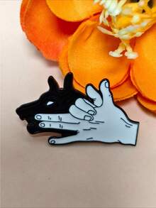 1PC Hand Shadow Wolf Enamel Pin Silhouette Brooch, Retro Shadow Play Lapel Badge, Gift For Fans Of Retro & Whimsical Art - Black and White - View 4