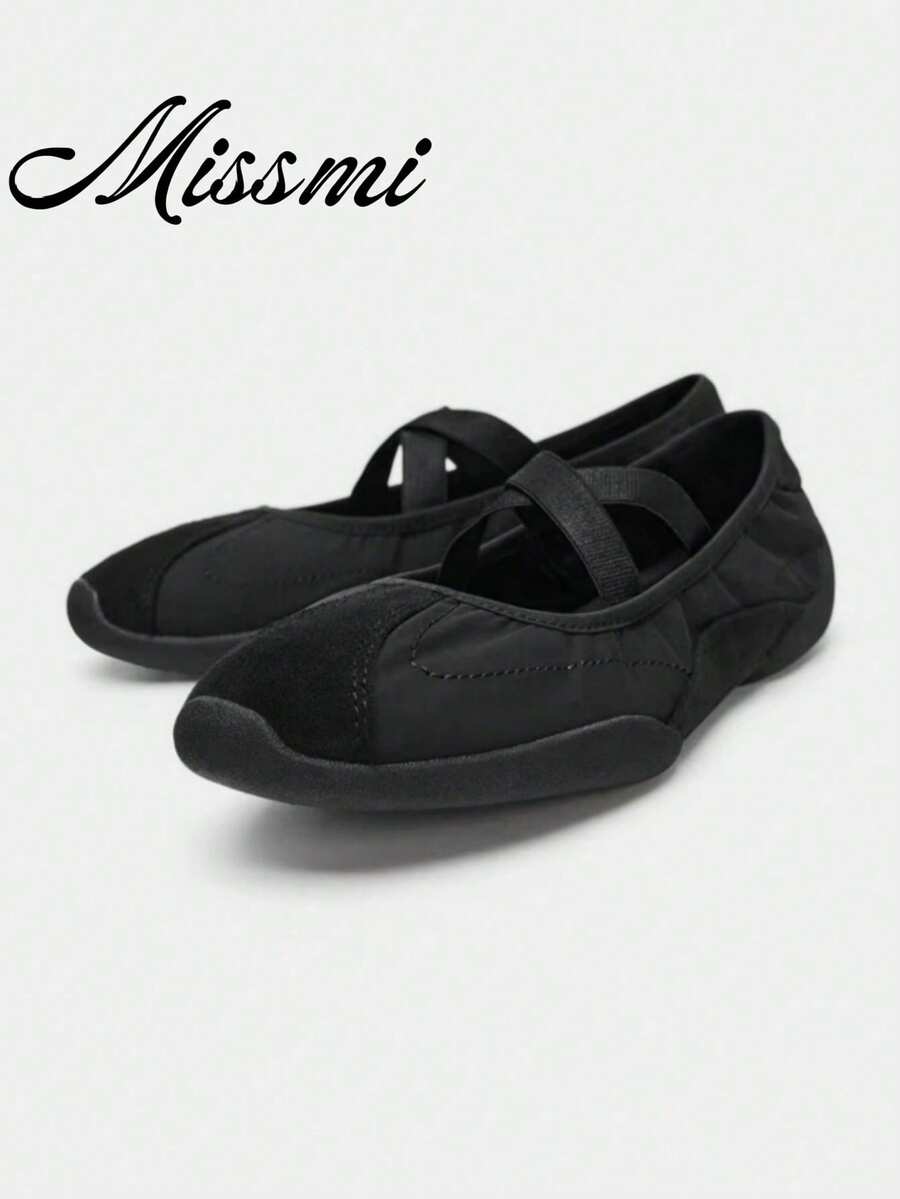 Spring/Summer New Women Shoes, Elastic Band Fashion Ballet Dance Sneakers,Mothers Day Gift - Black - View 1