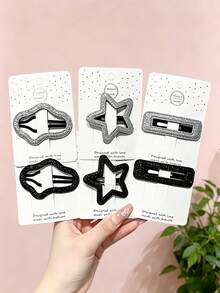 3/6pcs/Set Y2K Star & Cloud Glitter Hair Clips, Premium Minimalist Hair Accessories, Star, Cloud, Square 3 Shapes With Black & Silver Color Matching, Surface With Subtle Glittery Luster, Full Vintage Vibe - Suitable For Women And Girls, Perfect For Daily Wear, Vacation, Party, Graduation Season,Hair Claws - Multicolor - View 7