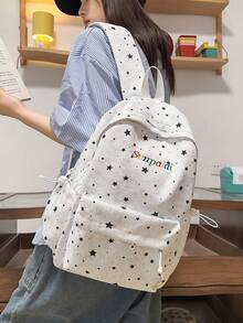 Vintage Star Embroidery Backpack, Teen Girl School Bag, Versatile Campus Daily Use Bag, Eye-Catching Style For Back To School Season - Multicolor - View 11