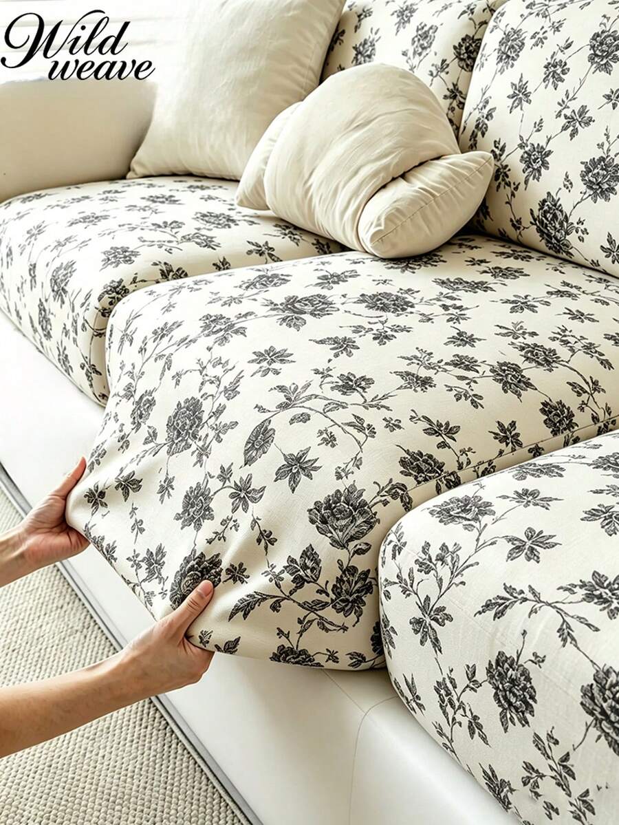 1pc Printed Milk Silk Sofa Cushion Cover, High Elasticity Removable Washable All-Season Sofa Protector, Suitable For Kitchen, Living Room, Bedroom, Balcony Garden And Multiple Occasions, Sold Individually Not Set