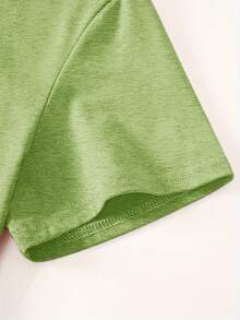 Vintage Casual Loose Fit T-Shirt With Round Neck And Short Sleeves, With A Simple English Letter Print Design. - 杏色 - 查看 4