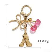 1Pc Initial Keychain, Coquette Cherry Bow Charm Pendant, Y2K Aesthetic Resin Keyring For Backpack Car, Cute Gift For Her Women Girls - Multicolor - View 11