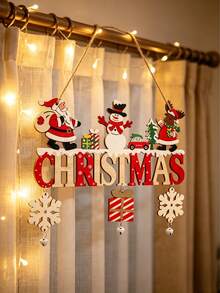 1pc Christmas Wooden Hanging Decoration, Santa Claus, Snowman And Reindeer Pattern, With Snowflake And Bell Pendant, "CHRISTMAS" Letter Design, Christmas Tree/Door/Wall/Window Home Decor, Can Be Used As Christmas Gift - View 6