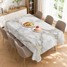 1pc, Home Decor, White Marble Pattern Printed Tablecloth - 100% Polyester, Rectangular, Woven, Suitable For Home Kitchen Dining Room, Party Dinner, Picnic Camping, Date, Wedding, Theme Party Decoration, Indoor And Outdoor Use - Multicolor - View 5