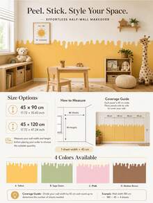 SUPSTICKER 1pc Beige Paint Drip Edge Half Wall Sticker, Waterproof Removable PVC Self-Adhesive Wall Decor, Suitable For Bedroom And Game Room, 11.72*35.43/47.4inch - Multicolor - View 3
