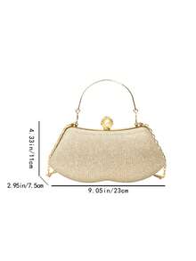 Premium Evening Clutch Bag With Pearl Clasp Design, Handheld And Crossbody Dual-Use Party Bag - Gold - View 2