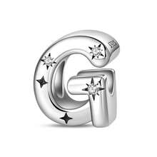 1 pieza Encanto de cuentas de la serie de iniciales estrelladas de estilo cielo estrellado celestial de plata de ley S925 de baja alergia, adecuado para pulsera original, fabricación de joyas DIY para mujeres, regalo de cumpleaños - Blanco - Ver 16