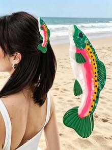 1件春夏海洋鮭魚造型大髮夾，趣味獨特，適合女性日常佩戴於後腦 - 彩色 - 查看 2