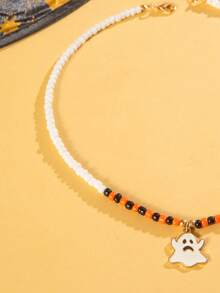 imoli 1 pièce/Collier pendentif fantôme en perles de lettres acryliques d'Halloween, convient pour une fête effrayante et mignonne, accessoire de costume d'Halloween, bijou - 27134-2-couleurs - Voir 10