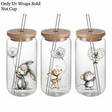4件/組 水彩動物蒲公英主題圖案 UV 轉印貼 - 用於手工藝、馬克杯、筆記型電腦和水瓶，自黏式塑料，馬克杯裝飾、筆記型電腦、節日裝飾、節慶設計，高品質印刷，耐用 - 彩色 - 查看 5