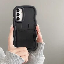 1pc Leather Texture Sticker Phone Case, Wave Pattern Shockproof Phone Case Compatible With Android Series[International Version, Not Local Version] S26ultra/S25/S24/S23s22/S21..... Mt Honor ......... - Black - View 2